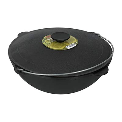 61623 BOYSCOUT Казан чугунный с крышкой и дужкой,12 л,в чехле,азиатская чаша										